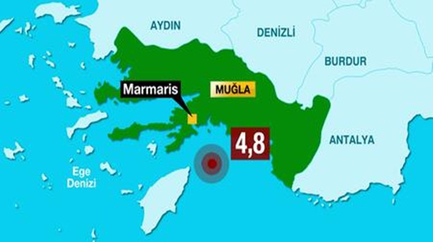  Muğla’nın Marmaris ilçesi açıklarında 5.4 büyüklüğünde deprem oldu