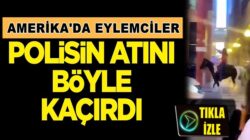 Amerika’da olaylarda bir eylemci polisin atını böyle kaçırdı !