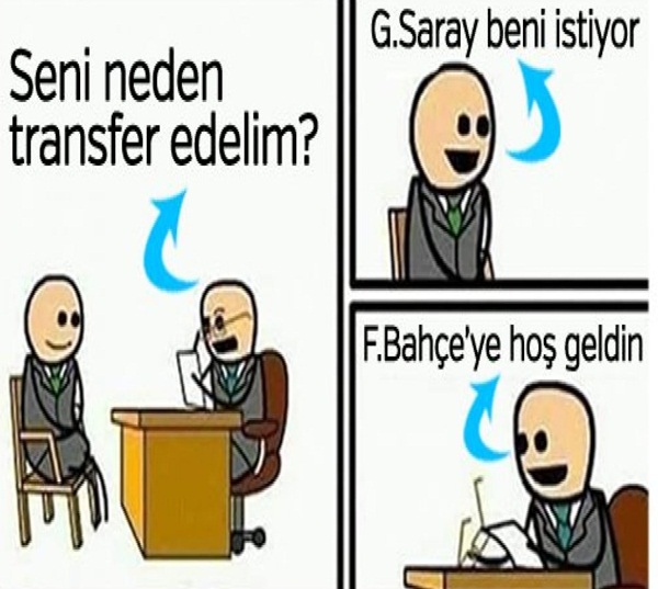 Öte yandan sarı-kırmızılı taraftarlar, sürekli olarak Galatasaray'ın ilgilendiği futbolcuları transfer eden Fenerbahçe'yle ilgili komik bir capse imza attı.