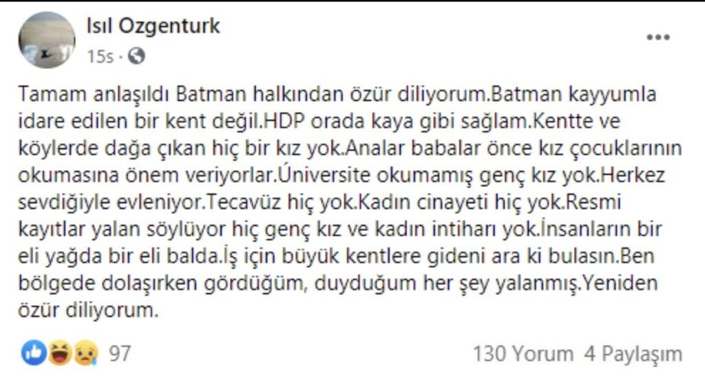 Alay içeren ifadeler kullanan Özgentürk’e tepki gösteren birçok duyarlı vatandaş ‘Küstahlığını devam ettiriyor’ yorumunu yaptı.