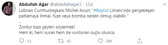 Terör ve Güvenlik Uzmanı Abdullah Ağar, Lübnan'ın başkenti Beyrut'ta yaşanan büyük patlamayla ilgili dikkat çeken bir yorum yaptı.