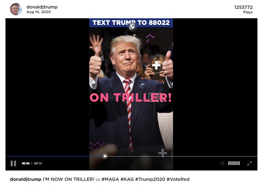 Çin uygulaması TikTok'u hedef alan ABD Başkanı Donald Trump, rakip uygulama Triller'da hesap açtı.  'donaldjtrump' kullanıcı adıyla açılan hesapta paylaşın bir videoda 1 milyon 260 bin civarında izleyiciye ulaştı.   Öte yandan ABD'de Trump öncülüğünde TikTok'a karşı açılan savaşın ardından rakibi Triller uygulaması, kısa sürede 700 bini aşkın kişi tarafından indirildi.     Geçtiğimiz haftalarda Donald Trump, TikTok’un sahibi ByteDance firmasına ABD’deki TikTok hisselerini satması için 3 ay gibi bir zaman vermişti.  TikTok'un kişisel verileri izinsiz bir şekilde Çin hükümetiyle paylaştığı iddia edilmişti.