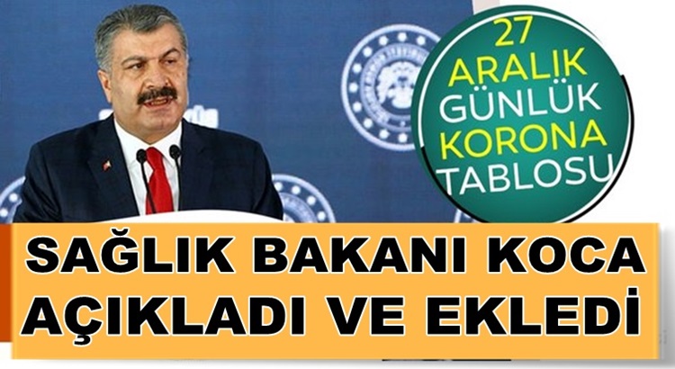  Koronavirüs 27 Aralık tablosunu Sağlık Bakanı Fahrettin Koca duyurdu