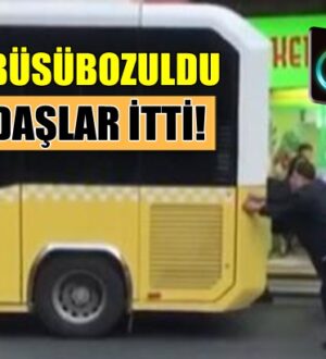 İstanbul Fatih’te İETT Otobüsü bozuldu vatandaşlar itekledi